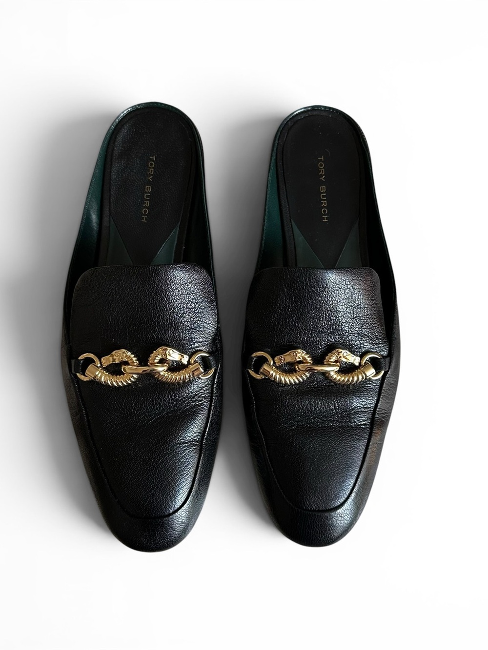 Tory Burch Jessa Black Leather Chain Loafer Mule Size 7.5